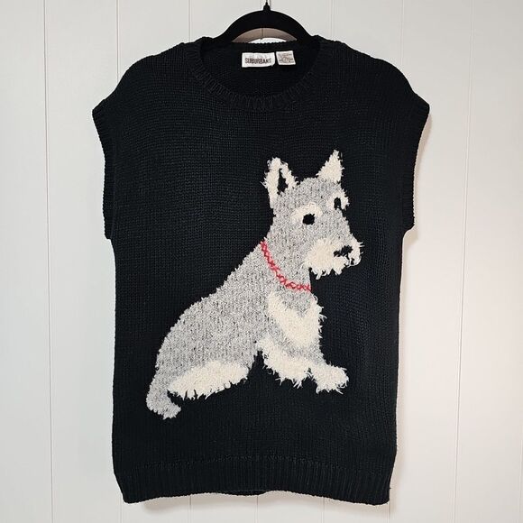Vintage Womens Miniature Schnauzer Fuzzy Dog Sleeveless Pullover Sweater Small - Picture 2 of 13
